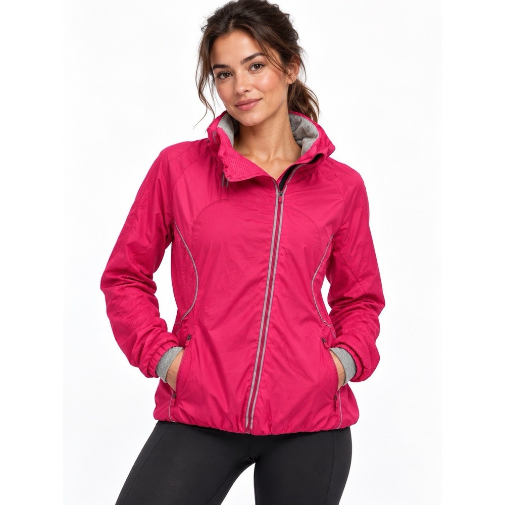 Lululemon Run Nada Jacket Size 10 Pow Pink Light Reflective Running Full Zip